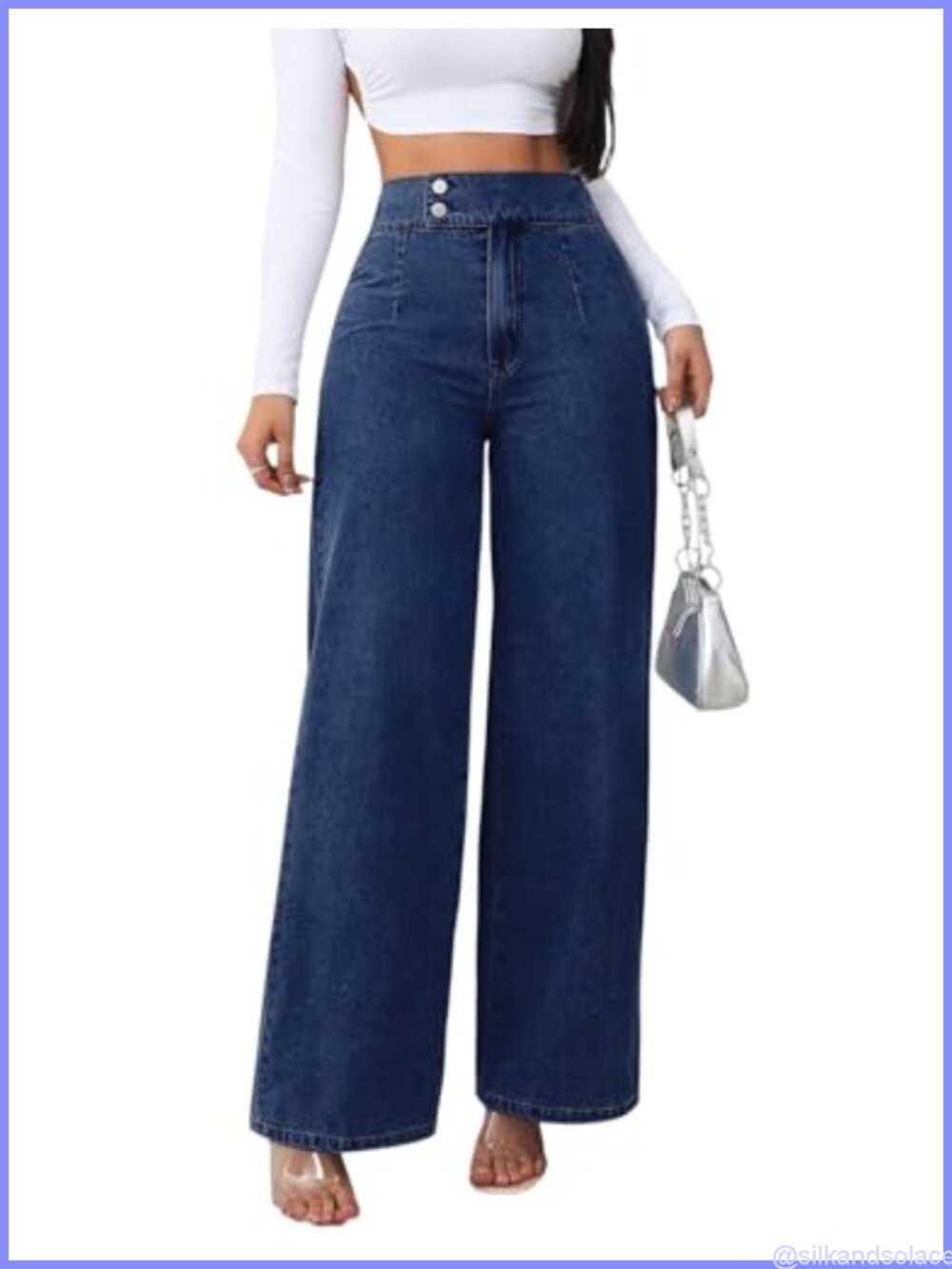 Straight Leg Jeans High Waisted Wide Leg Denim Pants 4-Way Stretch